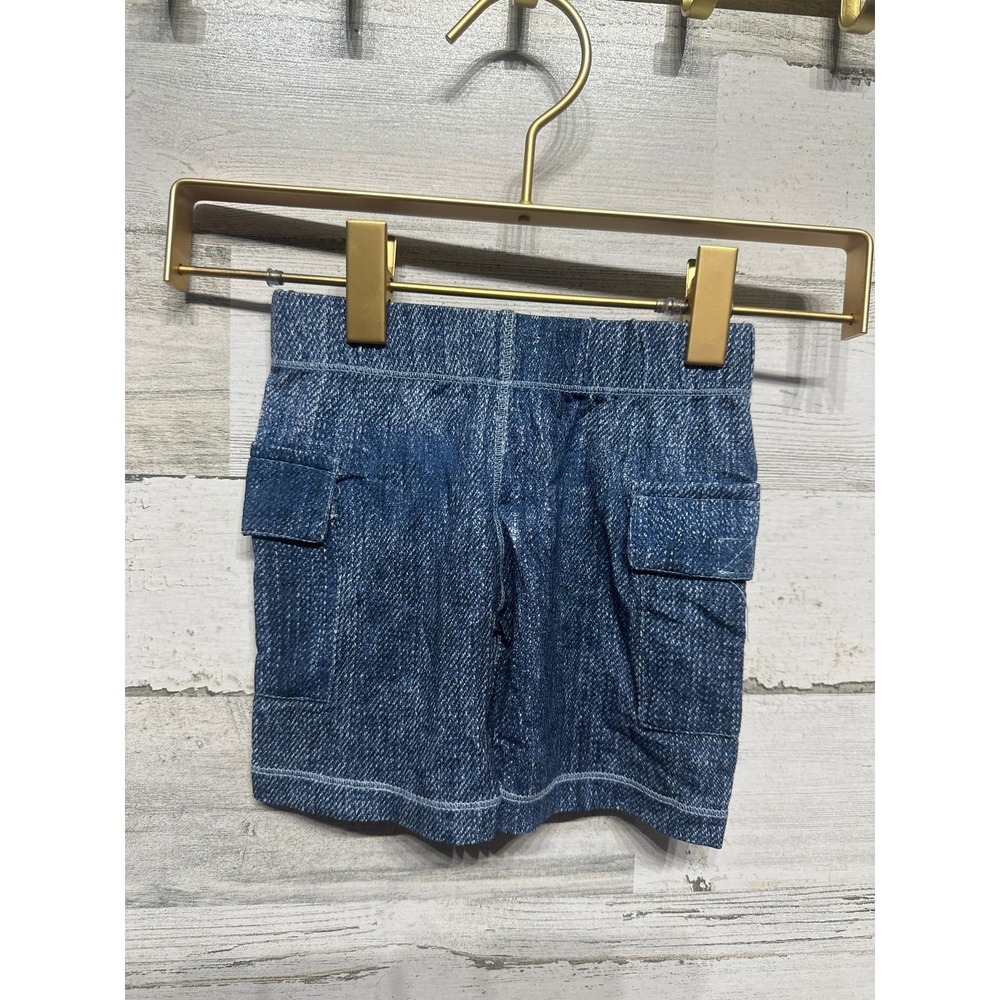 Kickee Pants Cargo Shorts Boys 0-3m Blue Denim Print Bamboo NWT